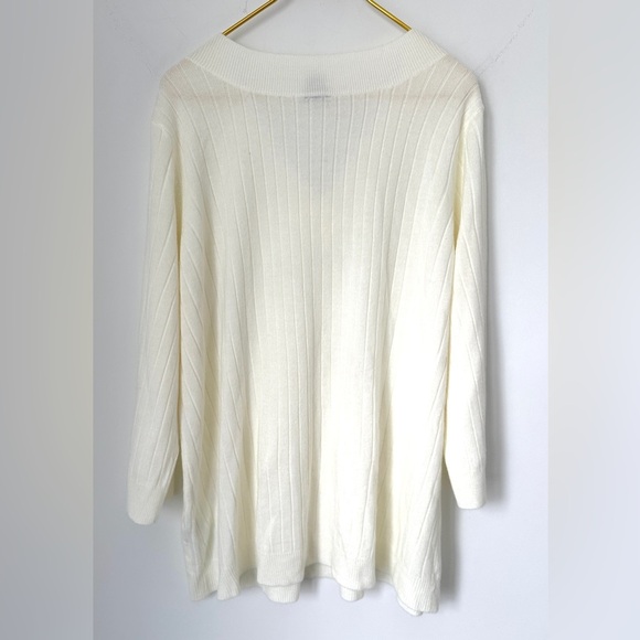 Vintage Basic Editions Soft Ivory Deep V-Neck Cable Knit Sweater Women’s Size 3X - Picture 3 of 5